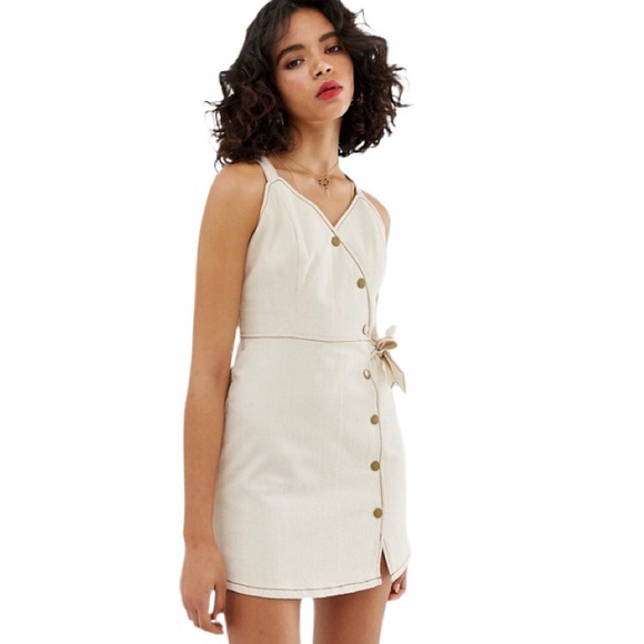 NWT ASOS Cami Denim Button Detail Mini Dress - Picture 3 of 4